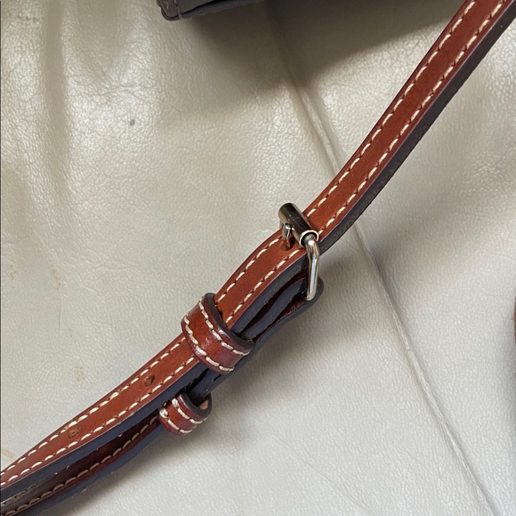 Dooney & Bourke Gray Leather Crossbody Bag Brown Strap & Gold Accents - Picture 3 of 6